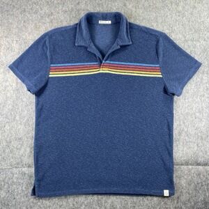 Marine Layer Terry Cloth Stripe Shirt Men M/L Blue Short Sleeve Johnny Collar